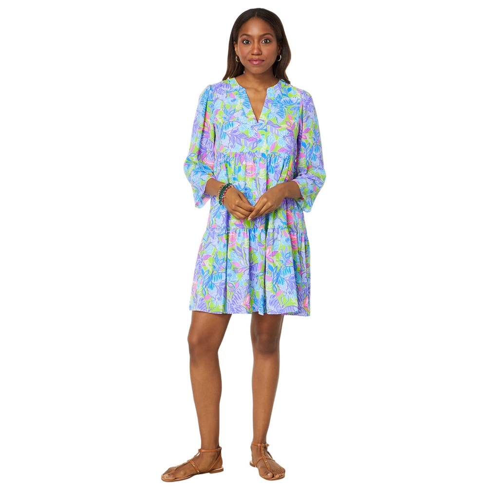 Lilly Pulitzer Pastel Floral Blue Pink Green Shift Dress